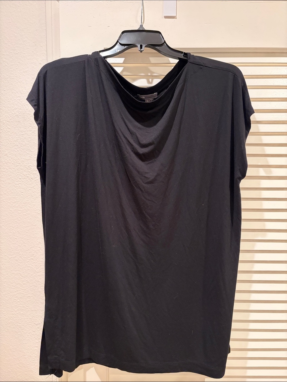 Vince Black Draped Cowl Neck Short Sleeve Tee